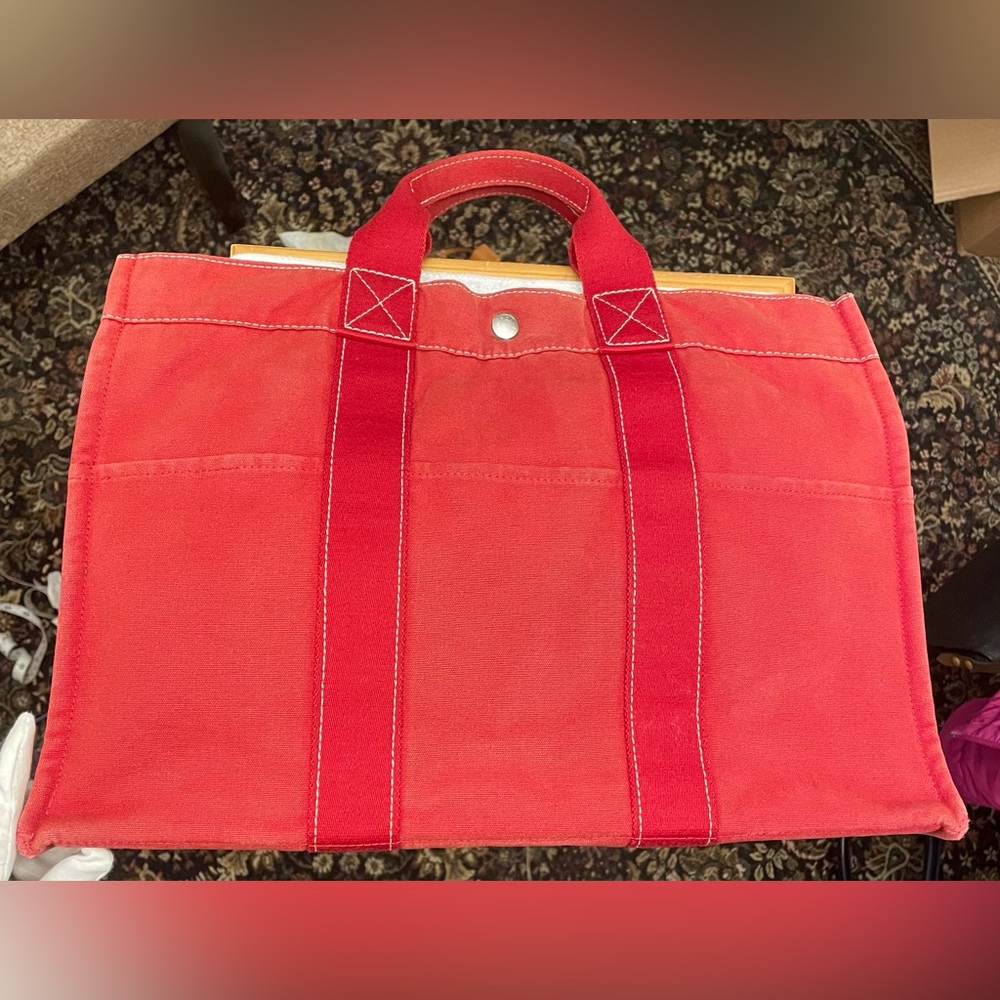 Hermes Authentic Vintage Red Canvas Tote Bag - Picture 2 of 16